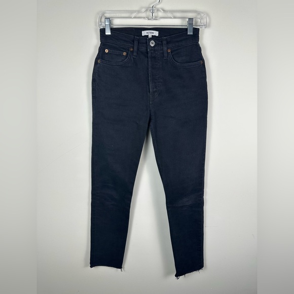 Re/Done Jeans Adult 25 Black Skinny High Rise Ankle Crop Womens - Picture 1 of 6